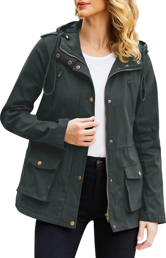 KAWATA Womens Military Jacket Zip Up Lightweight Utility Safari Anorak