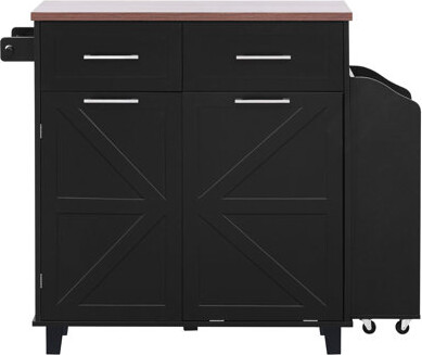 47.2" Farmhouse Kitchen Island With Drop Leaf, 2 Drawers & Removable Side Racks, Rolling Kitchen Cart With Towel Rack, White