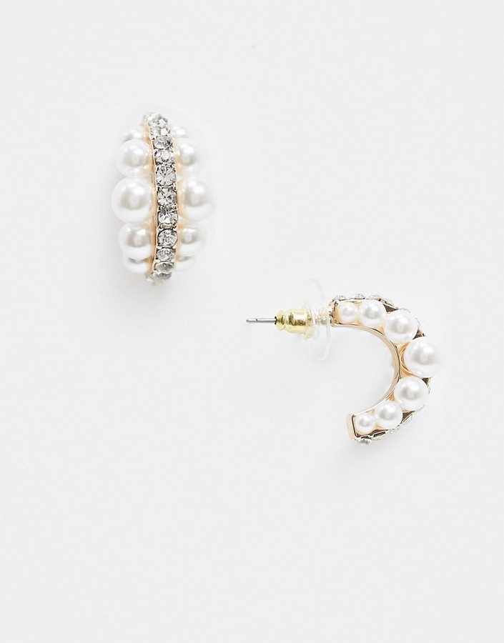 Aldo Nadra pearl and rhinestone huggy hoop earrings in gold - ShopStyle