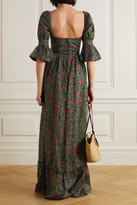 Thumbnail for your product : Agua Bendita Agua by Lima Embroidered Floral-print Linen Maxi Dress - Black