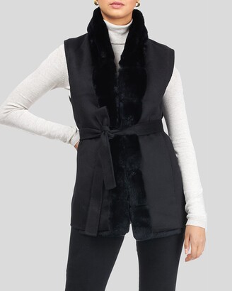 Gorski Reversible Rex Rabbit Vest with Wool Back and Belt