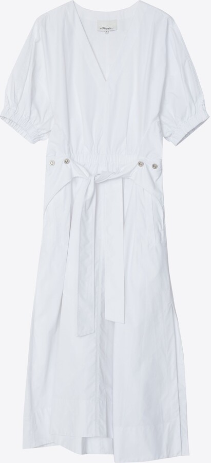 Utility Belted Dress With Gathered Sleeves in WHITE