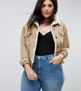 Thumbnail for your product : ASOS Curve Cord Jacket With Borg Collar In Stone