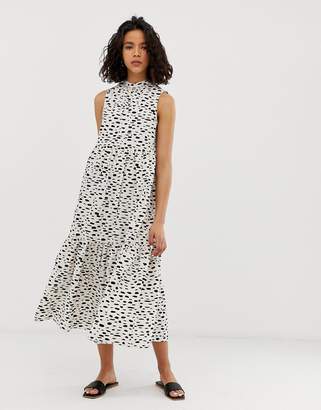ASOS Design DESIGN sleeveless tiered cotton midi dress in splodge print