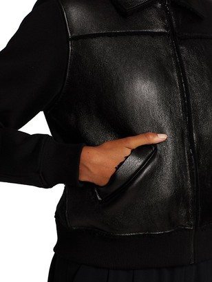 Majestic Filatures Metallic Zip-Front Leather Bomber Jacket