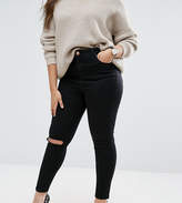 Thumbnail for your product : ASOS Curve Ridley Skinny Jeans In Clean Black With Rip & Destroy Busts