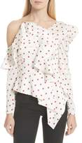 Thumbnail for your product : Self-Portrait Polka Dot Ruffle One-Shoulder Satin Top