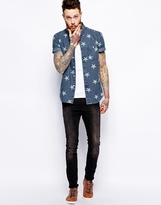Thumbnail for your product : ASOS Denim Shirt In Short Sleeve With Star Print