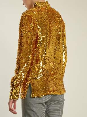 MSGM Tie Neck Sequin Embellished Top - Womens - Gold
