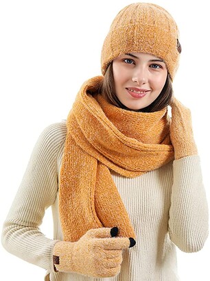 Moonumen Women's Hats Scarves Gloves 3 Pieces of Winter Warm Knitted  Beanies Thickened Hats - ShopStyle