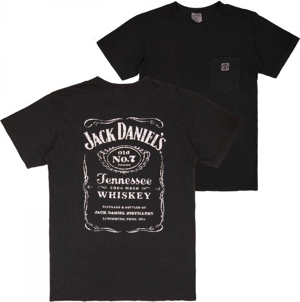 Jack Daniels MensJackDaniel'sDistressedFront&BackPrintEmbroideredNo.7PocketT-Shirt-2XLarge