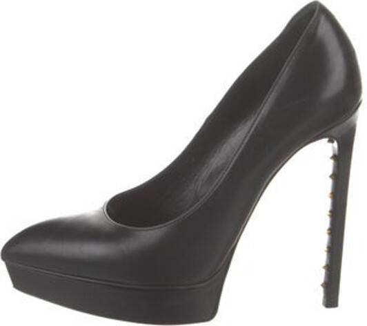 Saint Laurent Leather Pumps Black Square-Toes Platform Designer
