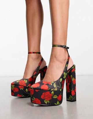 ASOS DESIGN Porter platform high shoes in black and red floral