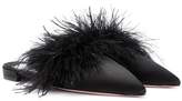 Prada Exclusive to mytheresa.com ? feather-trimmed satin slippers