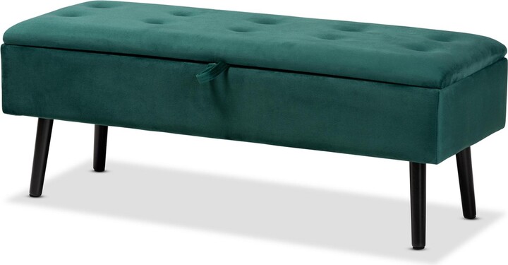 Baxton Studio Caine Modern and Contemporary Green Velvet Fabric Upholstered and Dark Brown Finished Wood Storage Bench - Green/dark brown