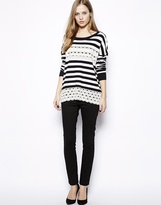 Thumbnail for your product : Oasis Stripe Crew Neck Sweater With Lace Hem
