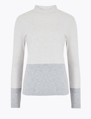 Marks and Spencer Colour Block Funnel Neck Long Sleeve Top