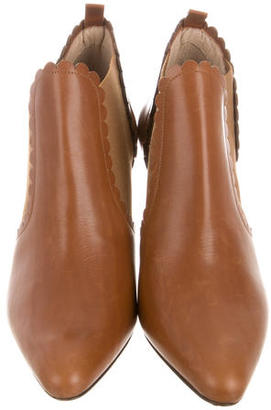 Oscar de la Renta Leather Pointed-Toe Ankle Boots
