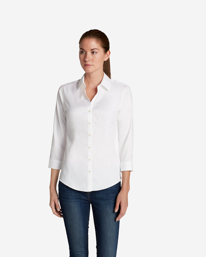 Eddie Bauer Women's Wrinkle-Free 3/4-Sleeve Shirt - Solid - ShopStyle ...