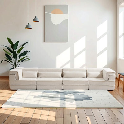 Latitude Run Compression Mahjong Sofa,Convertible Floor Sofa Bed,DIY Boneless Modular Sectional Sofa,No Assembly Required,Circle fleece fabric,Oversized 4 Seater w