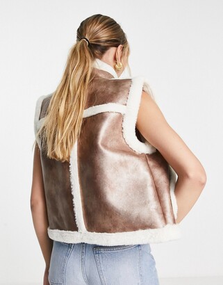 French Connection cropped gilet in bronze with faux fur trim - ShopStyle