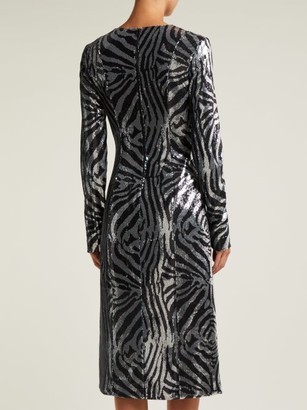 Halpern Zebra-pattern Sequined Dress - Blue Multi