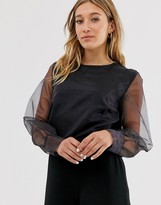 Thumbnail for your product : NA-KD long sleeve organza blouse in black