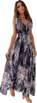 Thumbnail for your product : Moceal Women's Casual Maxi Dress V-Neck Bohemian Dress Backless Sleeveless Flower Dress (Black