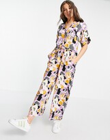 Thumbnail for your product : Monki Kalolo jumpsuit with tie waist in purple print