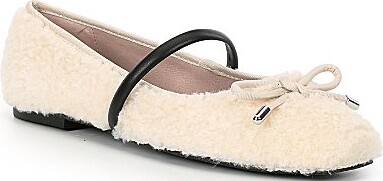 Gianni Bini Josie Faux Shearling Leather Mary Jane Bow Detail Ballerina Flats