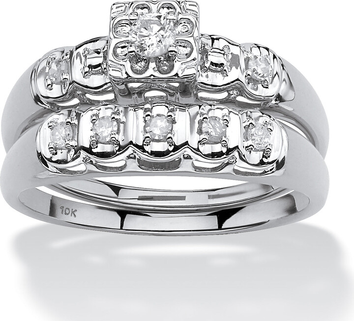 PalmBeach Jewelry 1/4 TCW Round Diamond Two-Piece Bridal Set in 10k White Gold