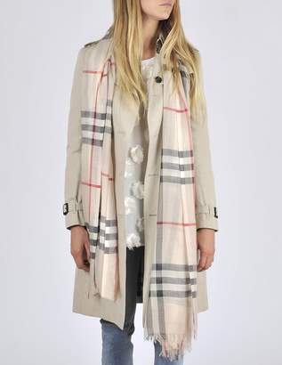 Burberry Gauze Giant Check Scarf in Stone Check Wool and Mulberry Silk