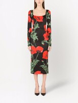 Thumbnail for your product : Dolce & Gabbana Floral Print Long-Sleeve Midi Dress