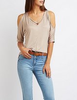 Thumbnail for your product : Charlotte Russe Caged Cold Shoulder Tee