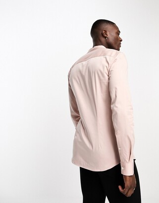 ASOS DESIGN Premium slim fit sateen shirt with mandarin collar in white