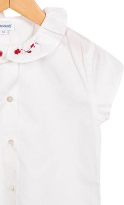 Jacadi Girls' Floral-Trimmed Button-Up Top