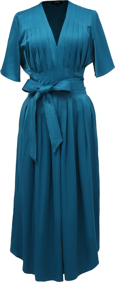 Smart and Joy Multi Pleats Satin Gown - Blue
