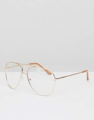clear Design Geeky Metal Frame Aviator With Clear Lens And Top Bar In Rose Gold