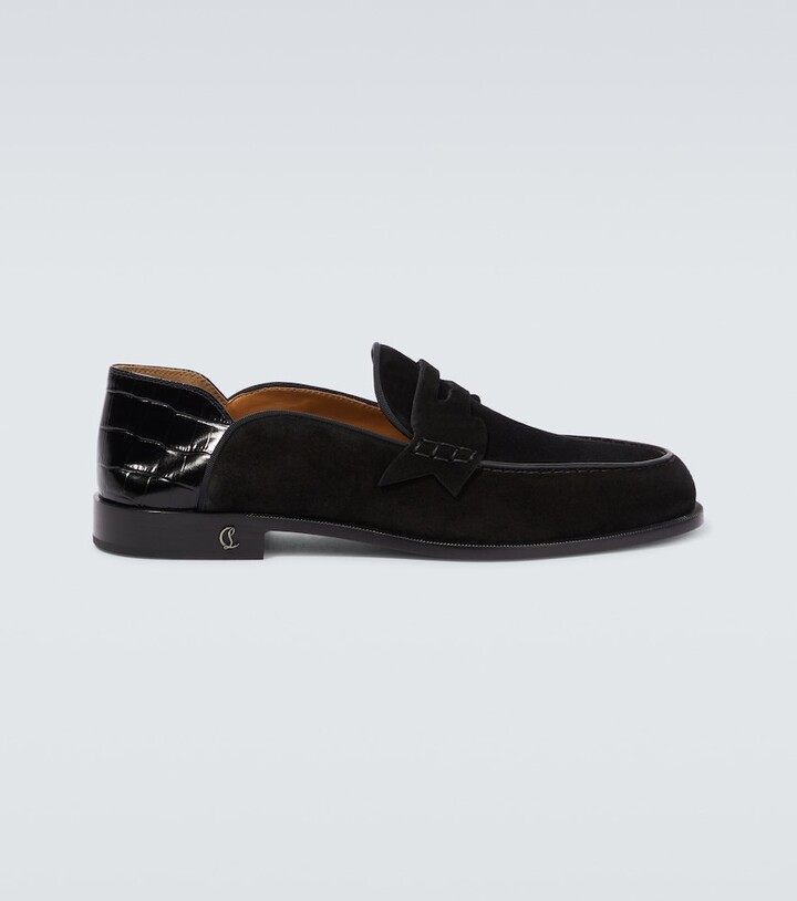 Christian Louboutin Penny No Back suede and croc-effect loafers