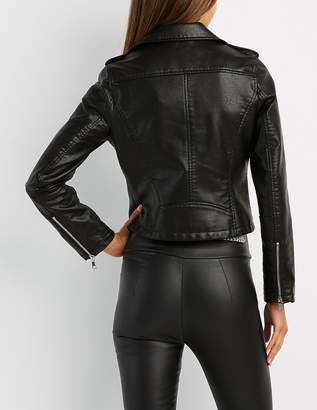 Charlotte Russe Textured Faux Leather Moto Jacket