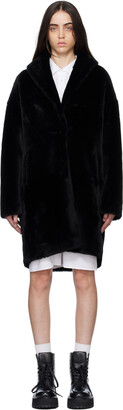 Yves Salomon Meteo Black Shawl Collar Shearling Coat