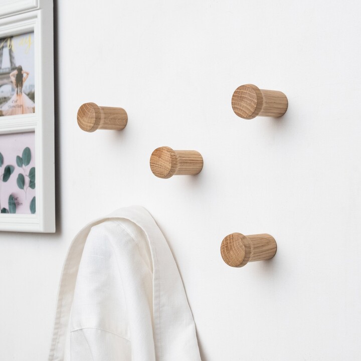 Etsy Round Oak Wall Coat Hooks, Stylish Wood Hooks For Towels & Clothes, Handmade Wooden