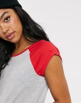 Thumbnail for your product : Brave Soul contrast raglan cropped t-shirt in grey