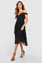 Thumbnail for your product : boohoo Pleated Cold Shoulder Midi Dress