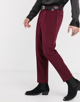 Thumbnail for your product : ASOS DESIGN DESIGN smart tapered tuxedo trousers in burgundy