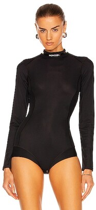 Moncler Logo Mock Neck Bodysuit in Black - ShopStyle Long Sleeve Tops
