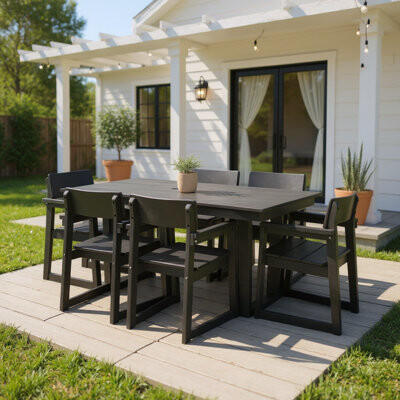Rosefray All-weather Hdpe Dining Set Durable Black - Modern Outdoor Furniture For Patio, Garden, Poolside