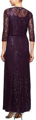 Alex Evenings Sequin Lace Long Dress with Jacket