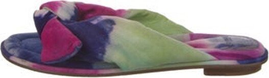 Alexandre Birman Slides Green & Purple Printed Bow Accents Crossover Straps Designer