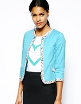 Thumbnail for your product : Love Moschino Signature Zip Front Jacket with Scalloped Floral Trim